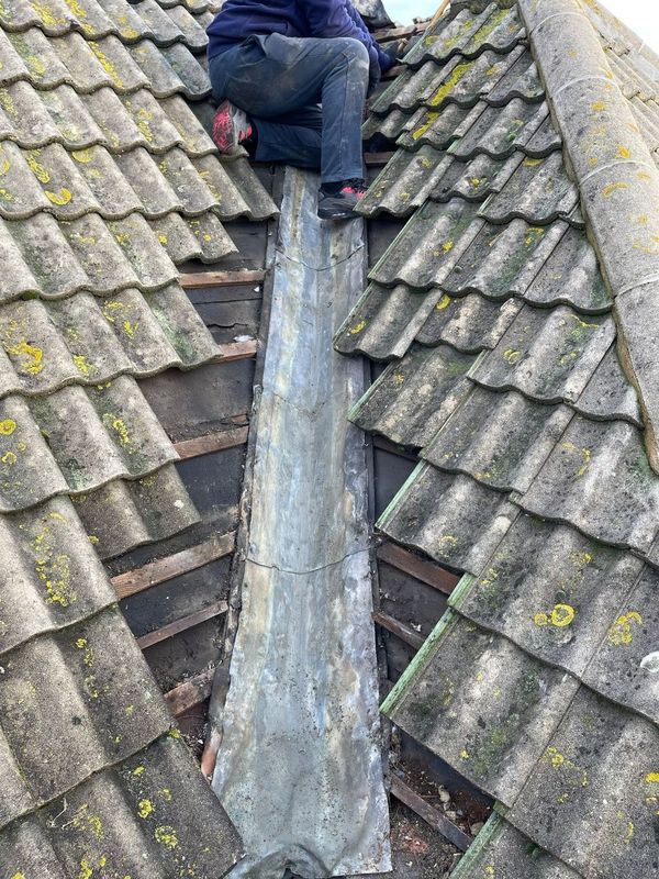 Roof covering viewed from scaffold level